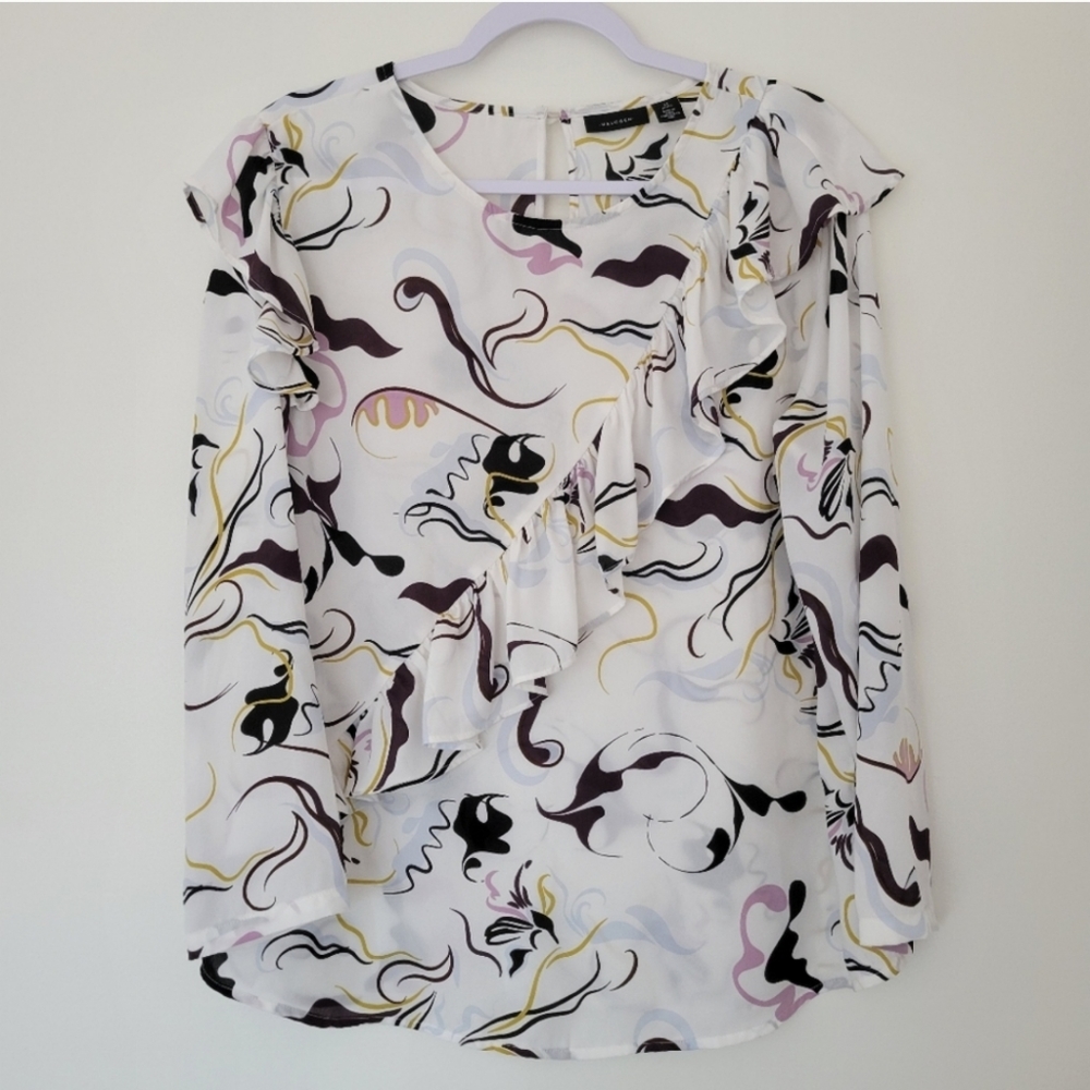 Halogen Floral Asymmetrical Ruffle Boho‎ Blouse Top Size XL Petite